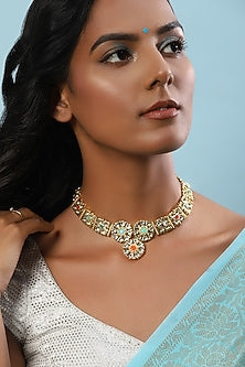 Gold Finish White Synthetic Stone Necklace