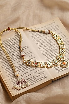 Gold Finish White Synthetic Stone Necklace