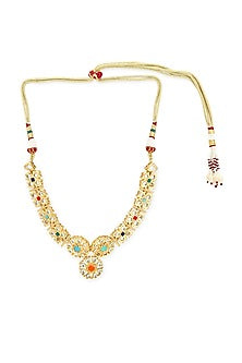 Gold Finish White Synthetic Stone Necklace