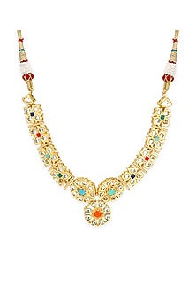 Gold Finish White Synthetic Stone Necklace