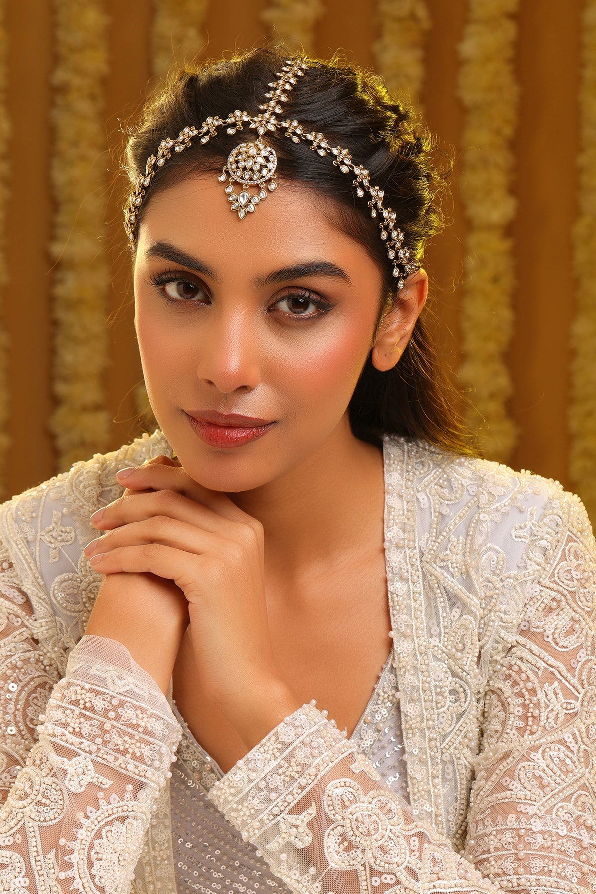 Gold Finish Kundan Polki Mathapatti