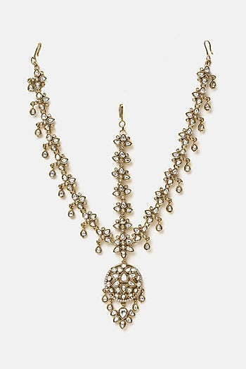 Gold Finish Kundan Polki Mathapatti