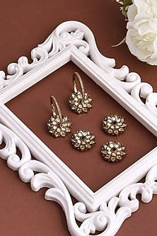 Gold Finish Kundan Polki Floral Hoop Earrings