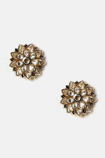 Gold Finish Kundan Polki Floral Hoop Earrings