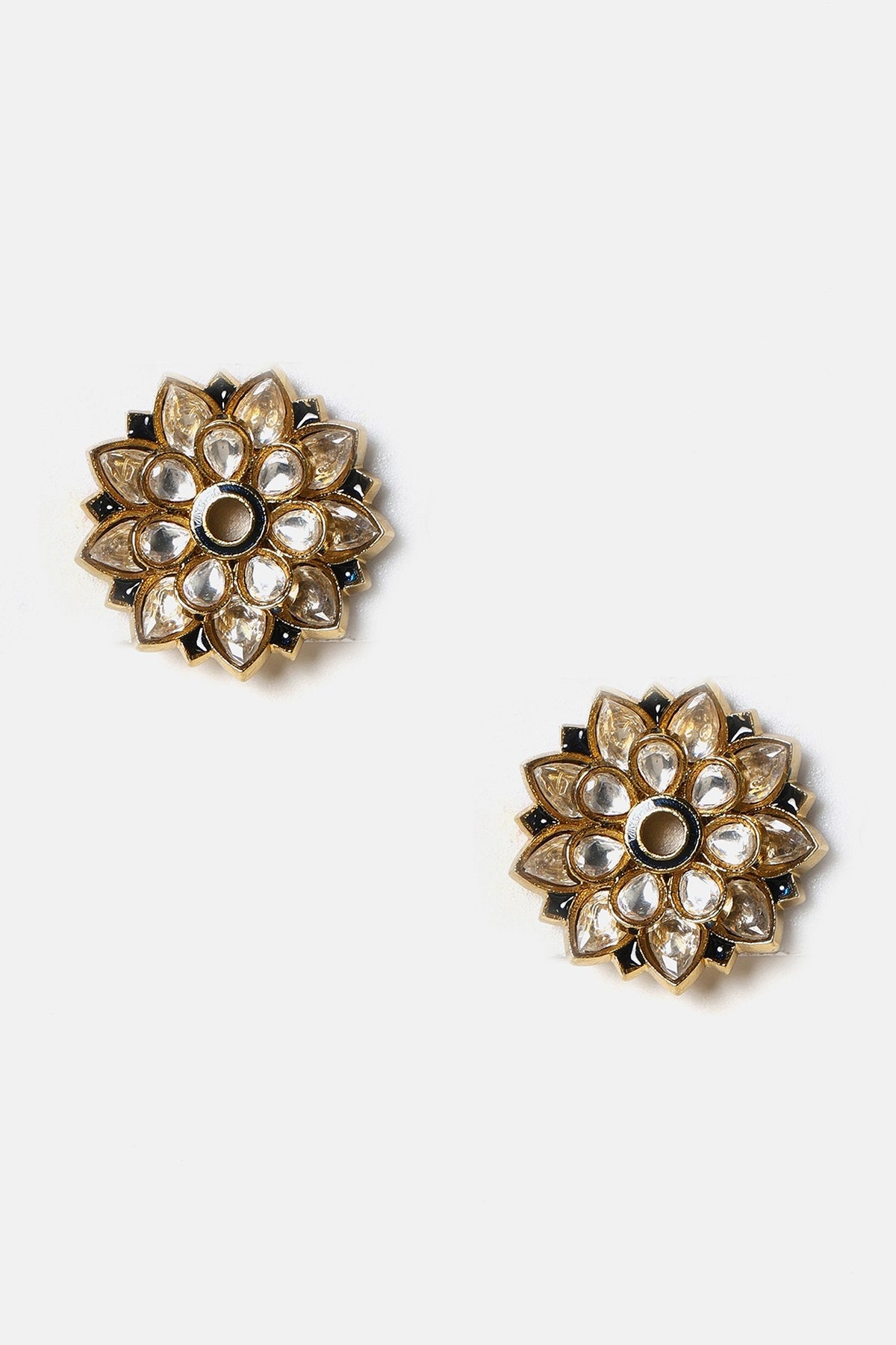 Gold Finish Kundan Polki Floral Hoop Earrings