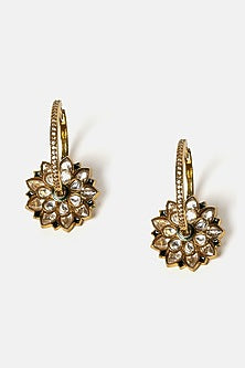 Gold Finish Kundan Polki Floral Hoop Earrings