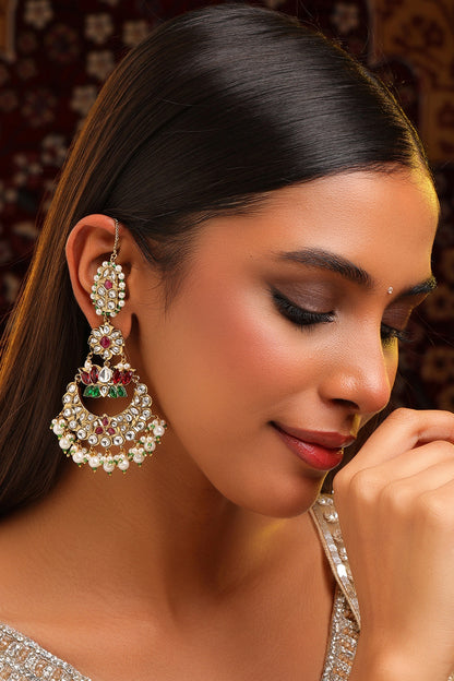 Gold Finish Kundan Polki & Stone Dangler Earrings