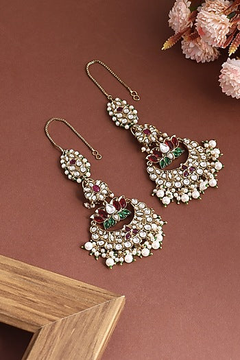Gold Finish Kundan Polki & Stone Dangler Earrings
