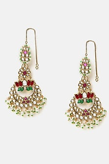 Gold Finish Kundan Polki & Stone Dangler Earrings