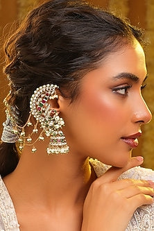 Gold Finish Kundan Polki & Pearl Dangler Earrings