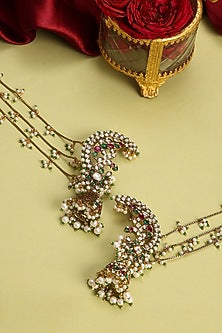 Gold Finish Kundan Polki & Pearl Dangler Earrings