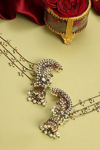 Gold Finish Kundan Polki & Pearl Dangler Earrings