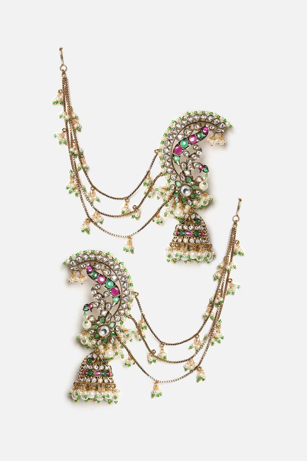 Gold Finish Kundan Polki & Pearl Dangler Earrings