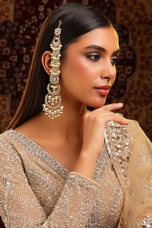 Gold Finish Kundan Polki & Pearl Dangler Earrings