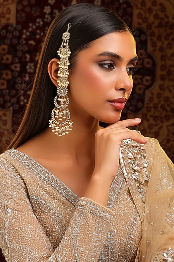 Gold Finish Kundan Polki & Pearl Dangler Earrings