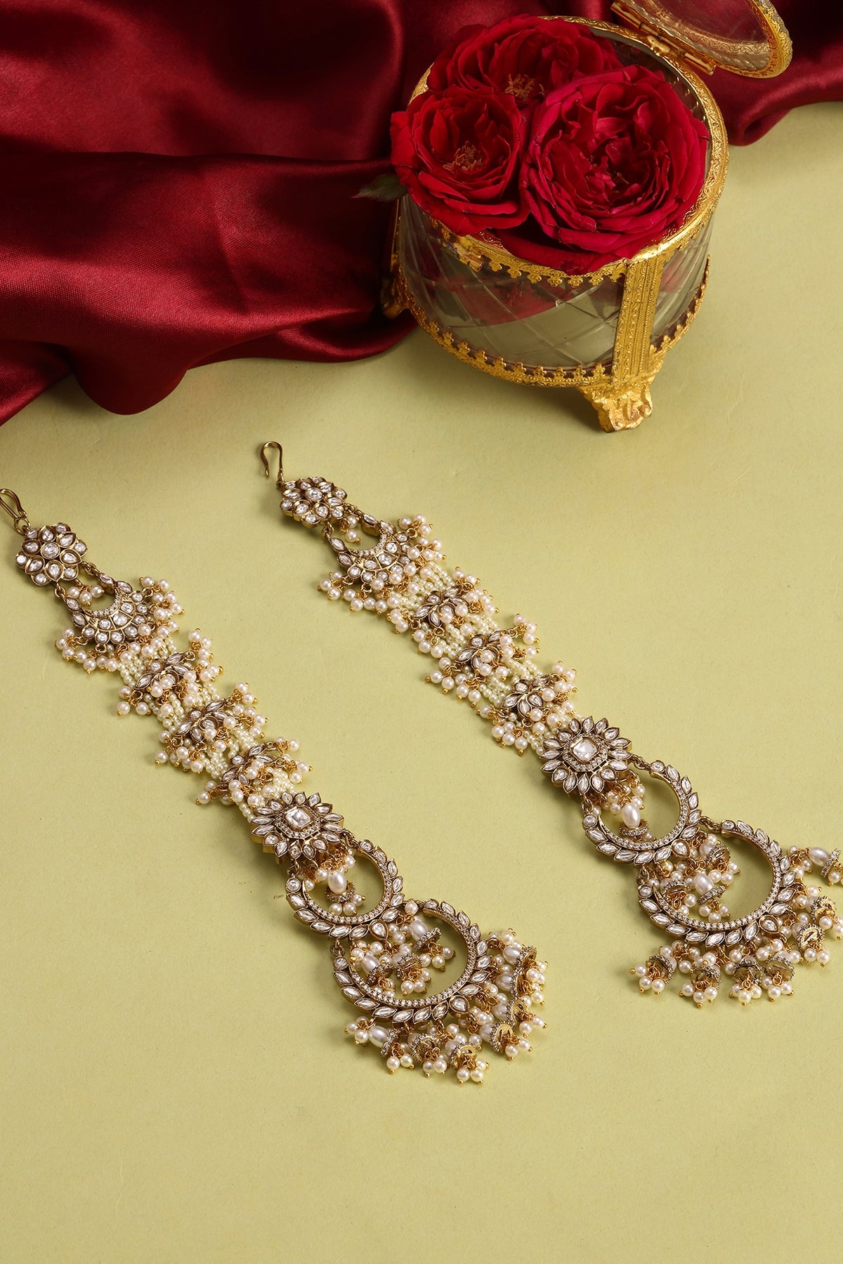 Gold Finish Kundan Polki & Pearl Dangler Earrings