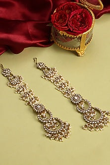 Gold Finish Kundan Polki & Pearl Dangler Earrings