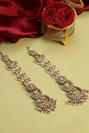 Gold Finish Kundan Polki & Pearl Dangler Earrings