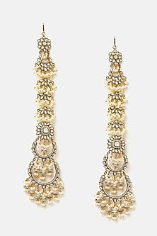Gold Finish Kundan Polki & Pearl Dangler Earrings