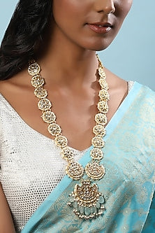 Gold Finish Kundan Polki Long Necklace