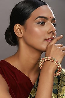 Gold Finish Multi-Colored Pearl Meenakari Beaded Bangle
