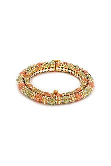 Gold Finish Multi-Colored Pearl Meenakari Beaded Bangle
