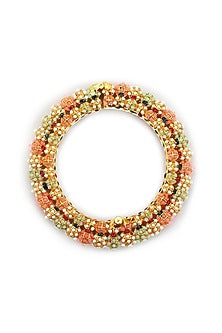 Gold Finish Multi-Colored Pearl Meenakari Beaded Bangle