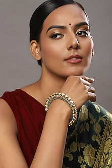 Gold Finish Kundan Polki Meenakari Bangle