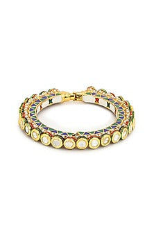 Gold Finish Kundan Polki Meenakari Bangle