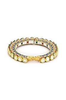 Gold Finish Kundan Polki Meenakari Bangle