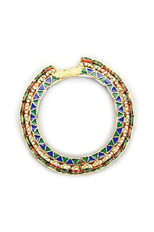 Gold Finish Kundan Polki Meenakari Bangle