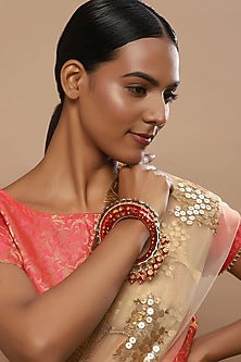 Gold Finish Pearl & Red Synthetic Stone Meenakari Bangle