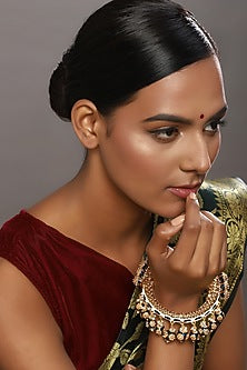 Gold Finish Pearl & Blue Synthetic Stone Meenakari Bangle