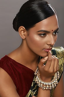 Gold Finish Pearl & Blue Synthetic Stone Meenakari Bangle