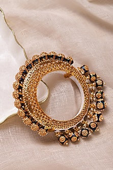 Gold Finish Pearl & Blue Synthetic Stone Meenakari Bangle