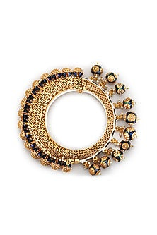 Gold Finish Pearl & Blue Synthetic Stone Meenakari Bangle