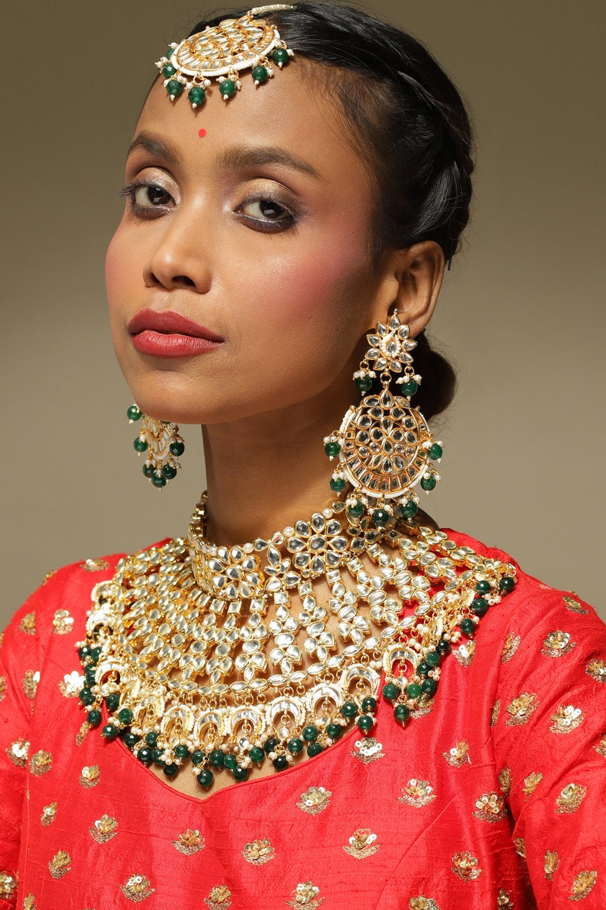 Gold Finish Kundan Polki & Pearl Necklace Set