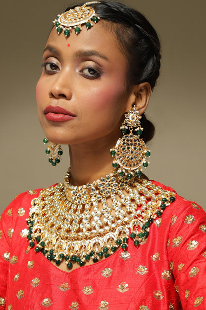 Gold Finish Kundan Polki & Pearl Necklace Set