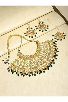 Gold Finish Kundan Polki & Pearl Necklace Set