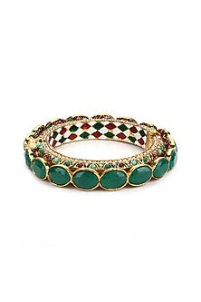 Gold Finish Green Kundan Polki Meenakari Bangle