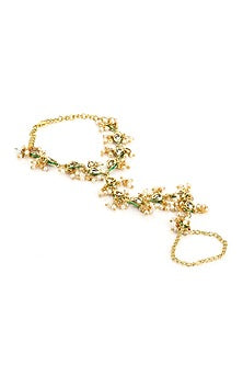 Gold Finish Kundan Polki Hand Harness