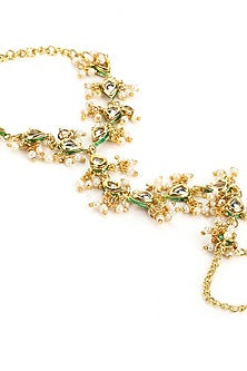 Gold Finish Kundan Polki Hand Harness