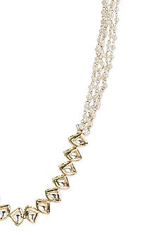 Gold Finish Kundan Polki & Pearl Hairband