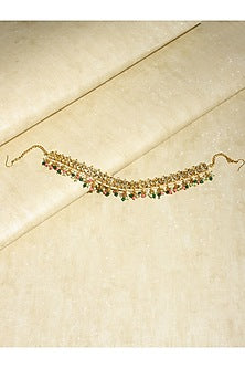 Gold Finish Kundan Polki Beaded Hairband