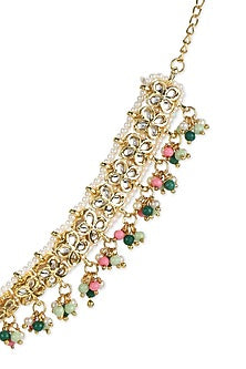 Gold Finish Kundan Polki Beaded Hairband