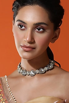Black Rhodium Finish Kundan Polki Choker Necklace