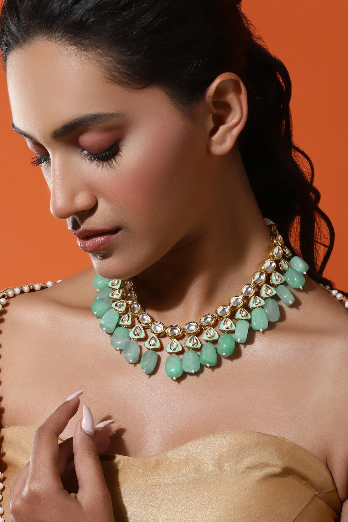 Gold Finish Kundan Polki Choker Necklace