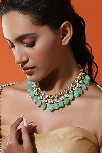 Gold Finish Kundan Polki Choker Necklace