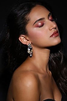 Silver Finish Kundan Polki & Synthetic Stone Dangler Earrings