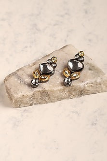 Silver Finish Kundan Polki & Synthetic Stone Dangler Earrings